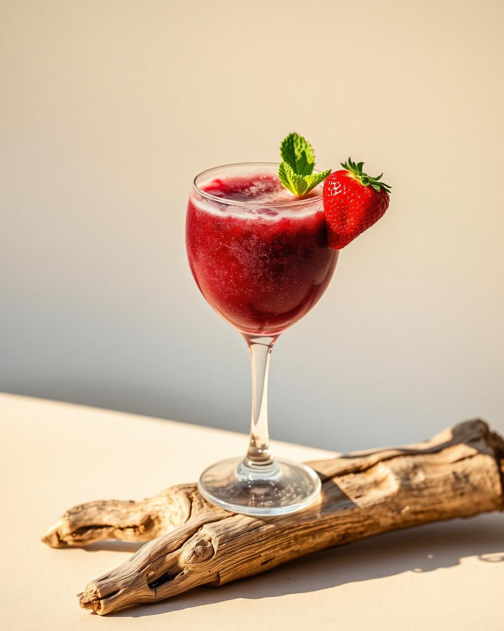 Frosted wine slushie on driftwood
